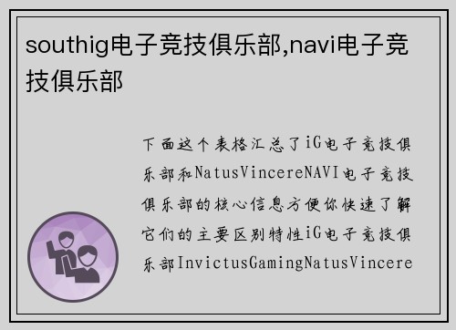 southig电子竞技俱乐部,navi电子竞技俱乐部
